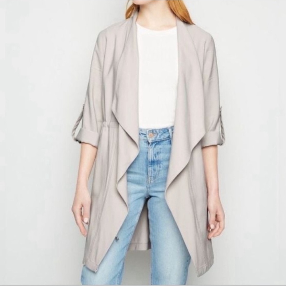Zara Open‎ Front Drawstring Waterfall Blazer Jacket